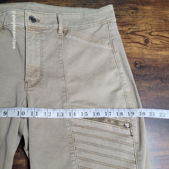 WHBM Jeans 12 Moto Skinny Mid Rise Zip Cargo Pockets Beige Tan Stretch Denim - Picture 6 of 10